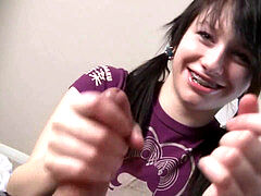 Homegirl Melody makes puny man-meat jism on her clothes HJ