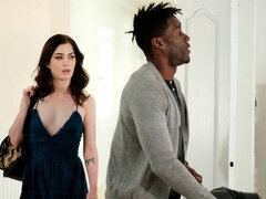 黒人, フェラチオ, 茶髪の, チン, 異人種間, キス, パンティ, オッパイの