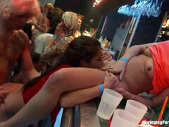 Watch these horny club babes suck and fuck hard cocks in a wild orgy