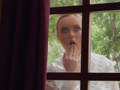 ブロンド, フェラチオ, 手コキする, アウトドア, オッパイの, のぞき