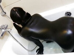 Gros cul, Femelle, Latex, Cuir, Massage, Orgasme, Caoutchouc, Douche