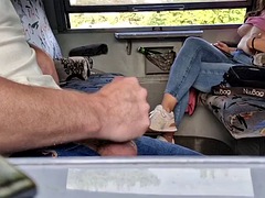 DickFlash on the Train Stranger Shows Tits Seeing Her Masturbating