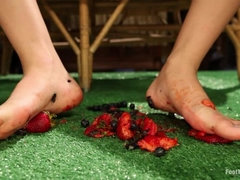Lesbian Strawberry Foot Food Crushing!