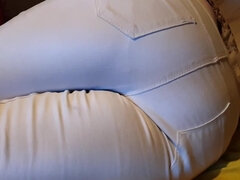 Bedwetting In Pee Stained White Jeans. Feeling Lazy And Wet The Bed Again ;p