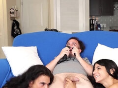 MILF and stepdaughter are having a blowjob competition