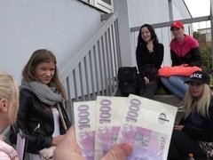 お尻, ブロンド, フェラチオ, バック, お金, 剃毛, ティーン, 三人