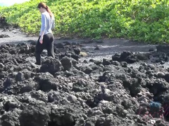 Strand, Fussjob, Freundin, Höschen, Piercing, Pov, Muschi, Dürr