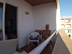 Masturbating each other on the balcony
