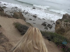 Enthousiasteling, Strand, Blond, Flashing, Vriendin, Doordringend, Kut duiken, Tieten likken