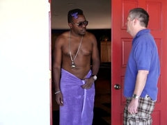 A hot brunette receives a large black dick while her husband watches her