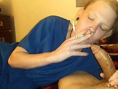Smoking amish chick fellating the cock of an englishman sharing a ciggy