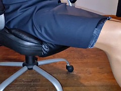 Blue lined stewardess uniform skirt with shiny pantyhose
