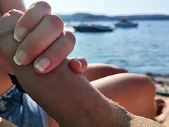 Enthousiasteling, Strand, Grote lul, Grieks, Hardcore, Masturbatie, Moeder die ik wil neuken, Vrouw
