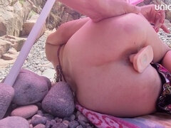 Anal gape, real public sex, beach