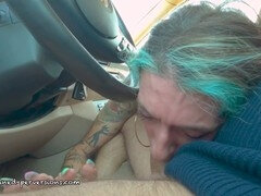 Crazy car blowjob with intense deepthroat action
