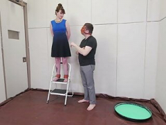 Fastened degraded slave sucking dom’s love tool and licking his ass