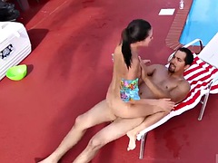 Amateur wife share cuckold swimming in cum