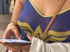 Stel, Flashing, Tepels, Buiten, Openbaar, Trein, Vrouw