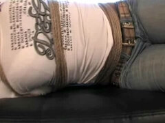 Vixen hogtied ballgagged on the couch