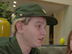 Army man lets another man fuck his gf in front of him