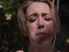 Blonde Slut On Open Knees Tied With Blocks To Pussy