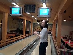 Czech teen with money helps hunter get a hot bowling bar blowjob & pussy licking in POV