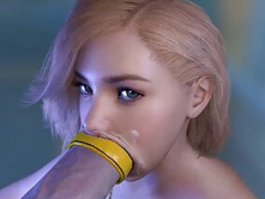 Blonde, Sucer une bite, Plantureuse, Tir de sperme, Gorge profonde, Faciale, Futanari, Bite énorme