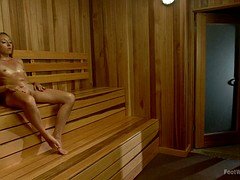Nice Footjob In The Sauna