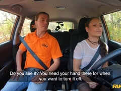 Tattooed brunette fucks for licence