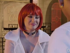 Amerikaans, Zwart, Sperma in mond, Hondjeshouding, Kokhalzen, Hardcore, Natuurlijke tieten, Roodharige vrouw