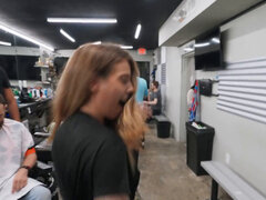 PAWG with weird kinks goes to the barbershop and gets fucked