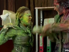 衣服着たままセックス, 女, ヒール, オフィス, スカート, オッパイの, 濡れ, レスリング