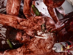 3some lesbian messy action in sweet foods