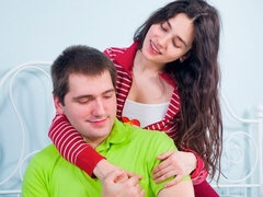 ベッドルーム, デカチン, フェラチオ, 彼氏, 手コキする, なめる, 靴下, ティーン