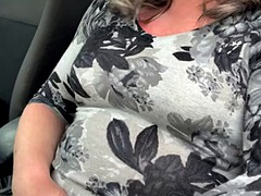 Horny handjob in the parking lot in fishnets, pantyhose and high heel boots