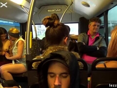 Lesbian Couple with Tattoos Having Fun on Bus