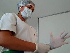 Amateur, Brunette brune, Tir de sperme, Médecin, Gants, Fille latino, Infirmière, Orgasme