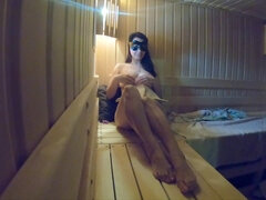 Brunette brune, Pieds, Doigter, Masturbation, Orgasme, Chatte, Sauna, Spandex