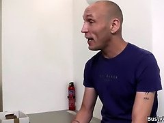 Busty woman at work pleases big-cocked boss