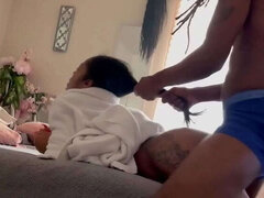 Papa, Noir ébène, Grosse, Chatte, Mouillée