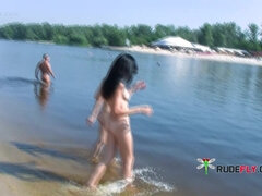 Enthousiasteling, Strand, Blond, Bruinharig, Naakt, Nudist, Openbaar, Tiener