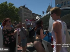 Sexy Jeny Smith at Christopher Street Day parade at Cologne. Public nude