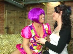 Colored hair big boob lesbian milf Annette Liselotte enjoys the young cooter