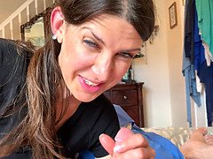 Cougar almost gets caught sucking my penis by her mom right as i jizz point of view. still gulps it