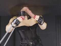 Ball stretching, flat shoes, femdom milking