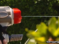 Squirting on melons with Nina North