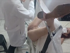 Bondage, Gode, Médecin, Exam, Femelle, Doigter, Hd, Gicler