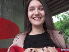 Brunette euro cutie 19yr college student with natural breasts and red lingerie fucked outdoors in POV hookup