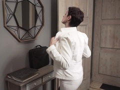 Negro, Tacones, Lencería, Pezones inflados, Coño, Afeitado, Cabello corto, Medias largas