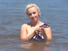 Blonde & Curvy Euro PAWG in Bikini - Monster tits outdoors on the beach